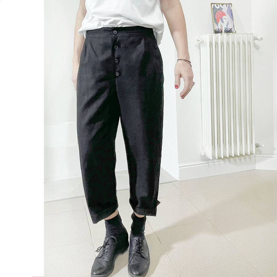 GHOST SAX - Pantalone nero cotone-lino
