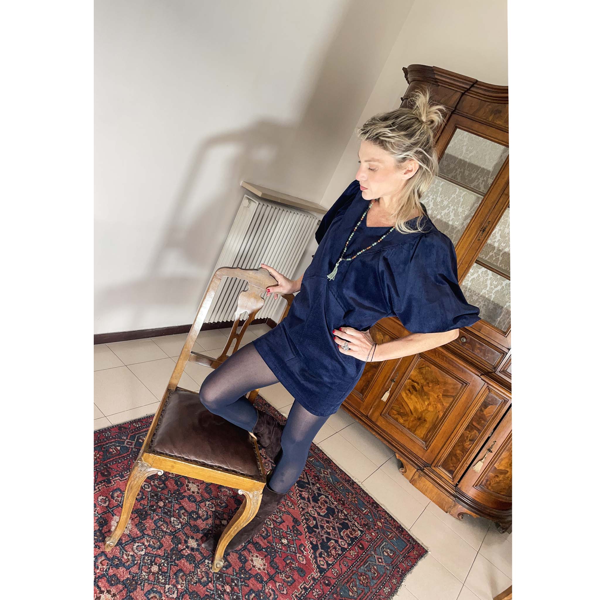CRYSTAL VELVET Abito velluto blu