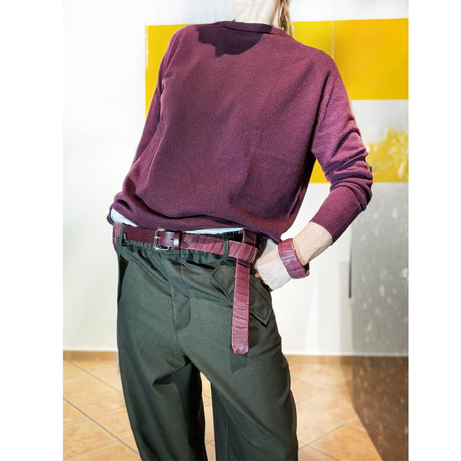 ZIG-ZAG - Cintura fatta a mano - Vera pelle -colore BORDEAUX - UNISEX