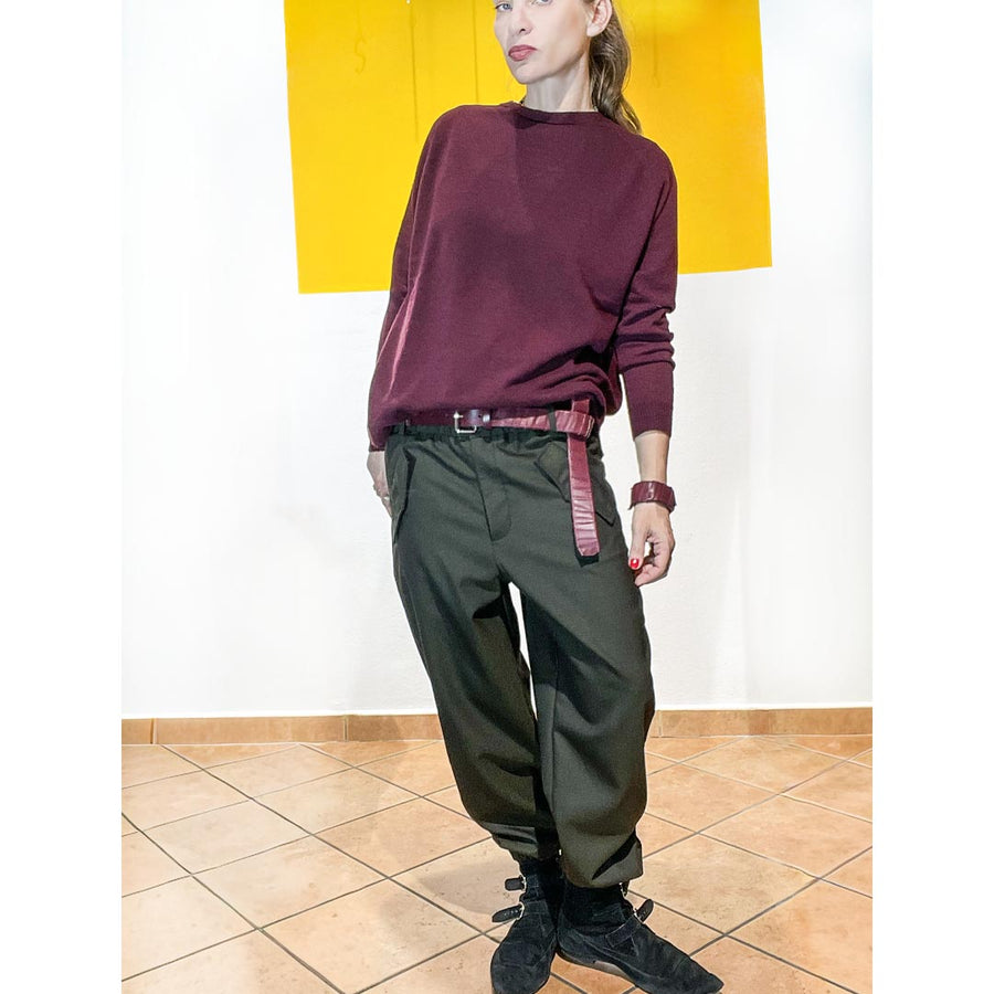 ZIG-ZAG - Cintura fatta a mano - Vera pelle -colore BORDEAUX - UNISEX