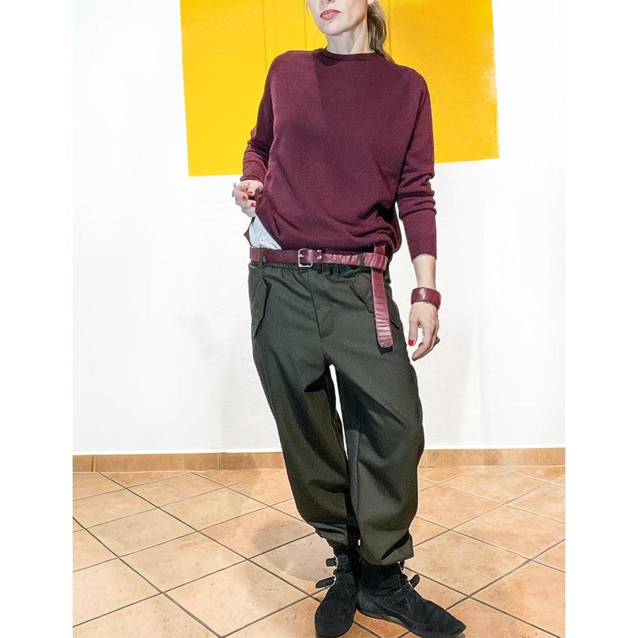 GALLES NEW CARGO- pantalone cargo in 100% LANA sottile- marrone corteccia