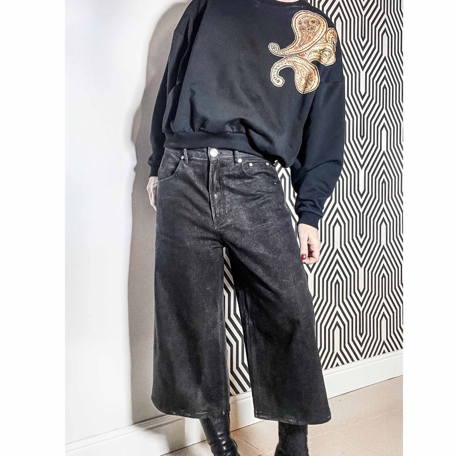 cropped jeans nero slavato