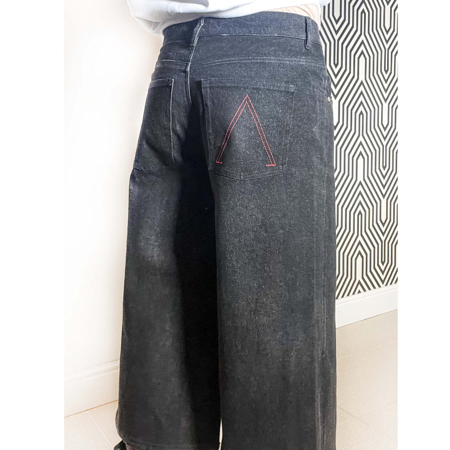 jeans cropped nero scolorito
