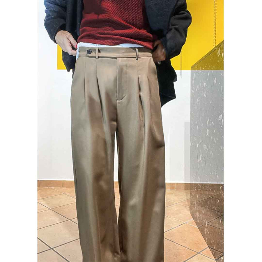 GOTHAM - Pantalone wide legs - misto lana cammello
