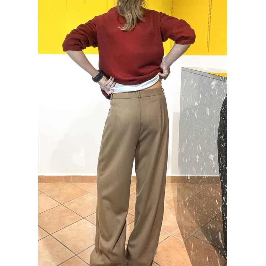 GOTHAM - Pantalone wide legs - misto lana cammello