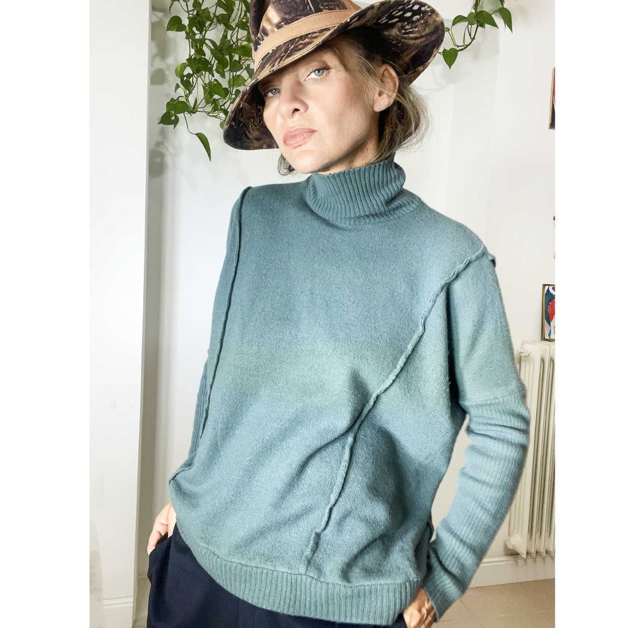 MABEL - Maglia lana misto cashmere color avio