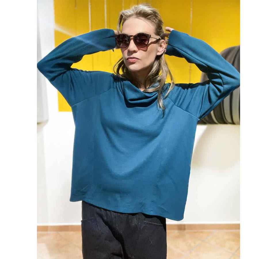 MARBLE - maglia 100% lana vergine con collo ciambella - colore peacock