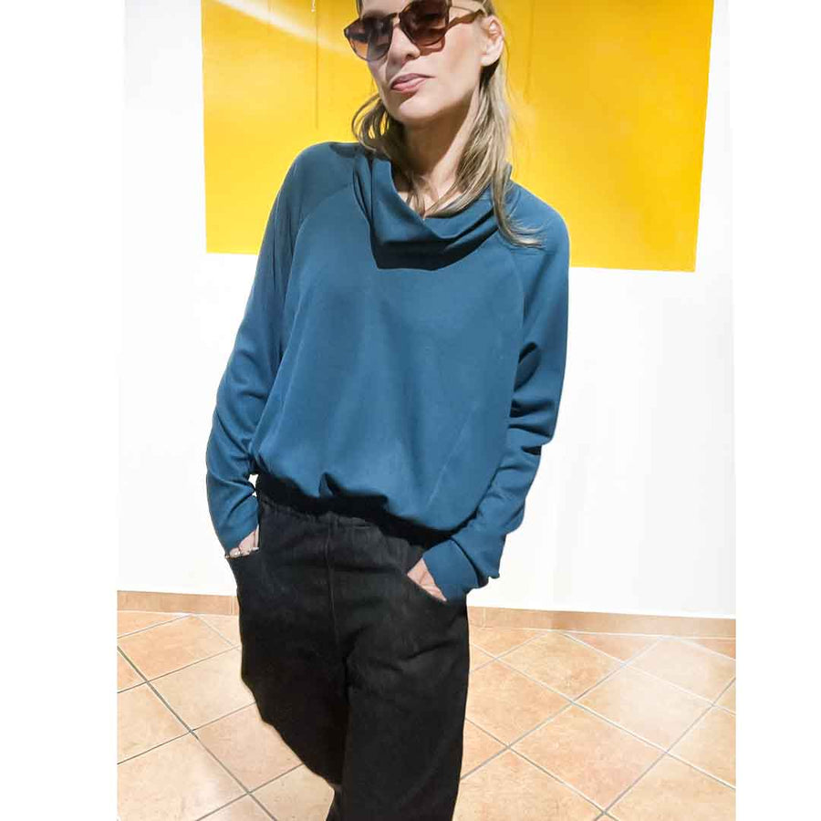 MARBLE - maglia 100% lana vergine con collo ciambella - colore peacock