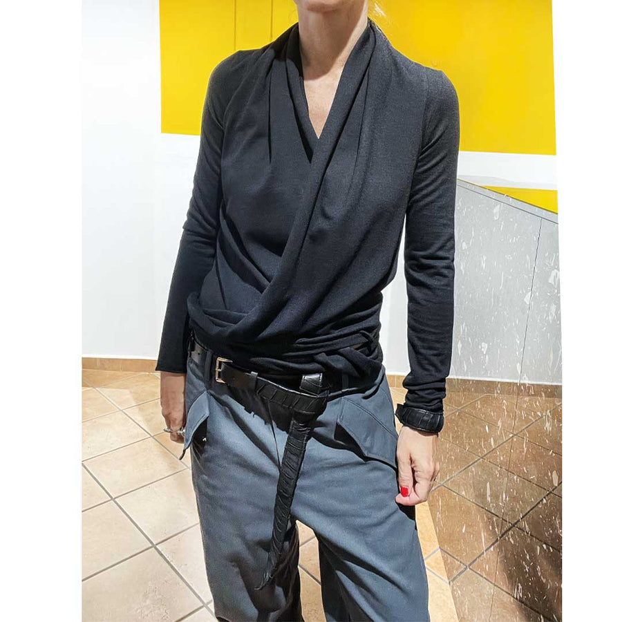 ZIG-ZAG - Cintura fatta a mano - Vera pelle -colore nero - UNISEX