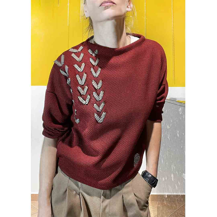 MORITZ PLUS - Maglia con motivo ricamo tessuto a contrasto