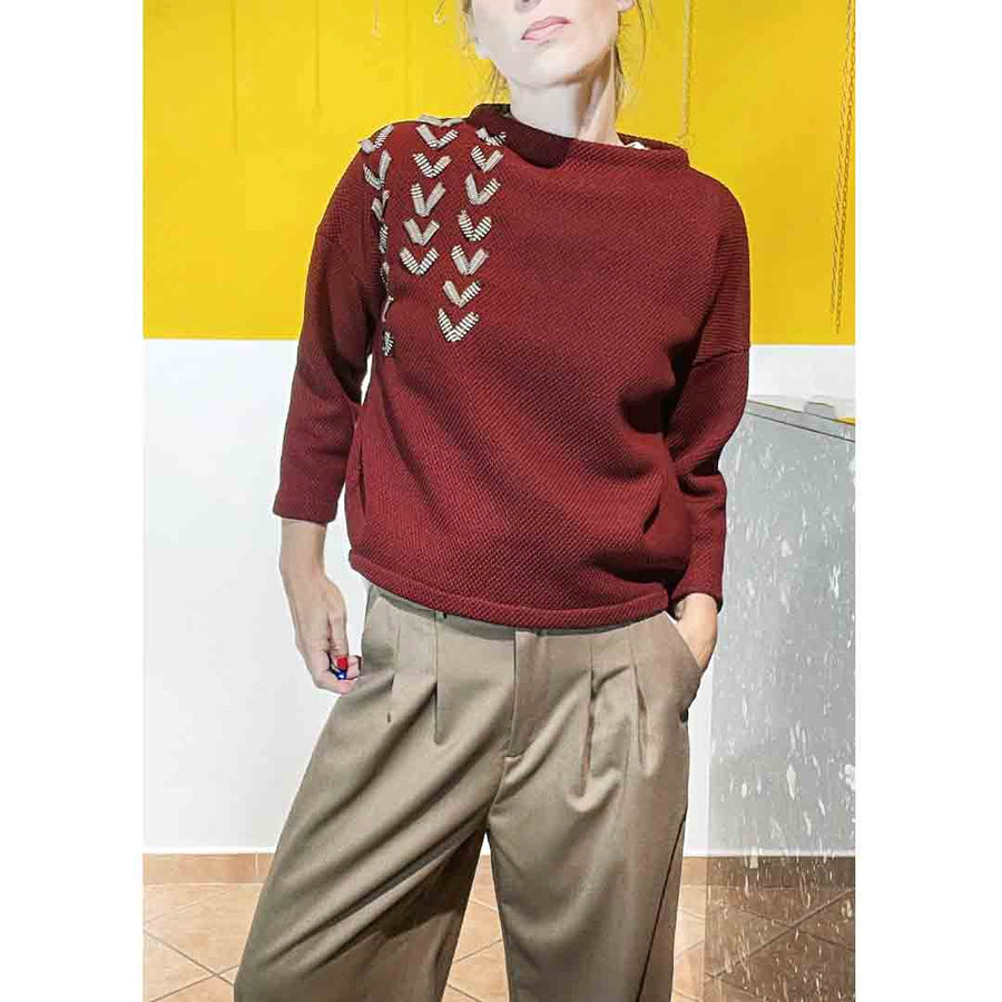 MORITZ PLUS - Maglia con motivo ricamo tessuto a contrasto