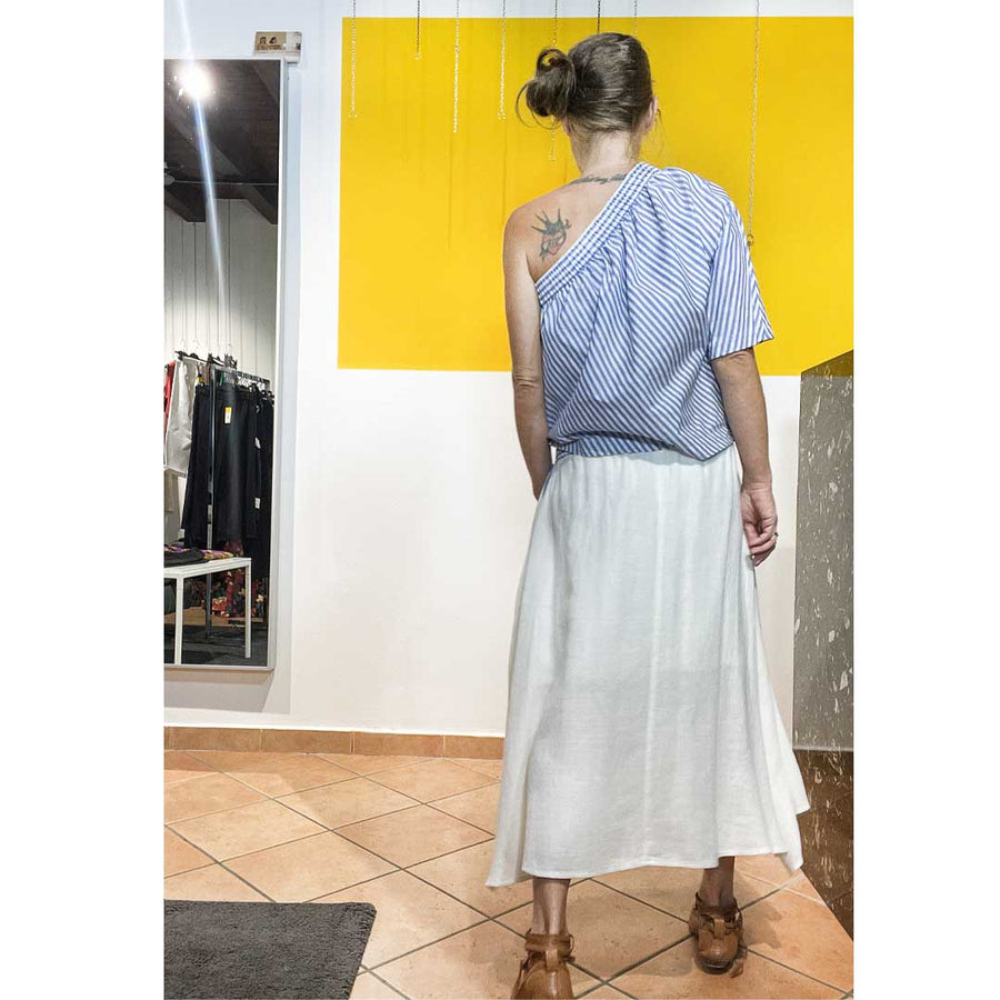 NARCHE' - Gonna in lino trama a stuoia  colore bianco