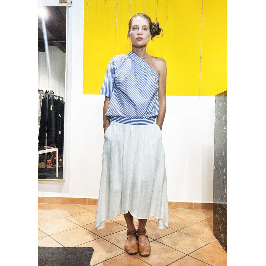 NARCHE' - Gonna in lino trama a stuoia  colore bianco