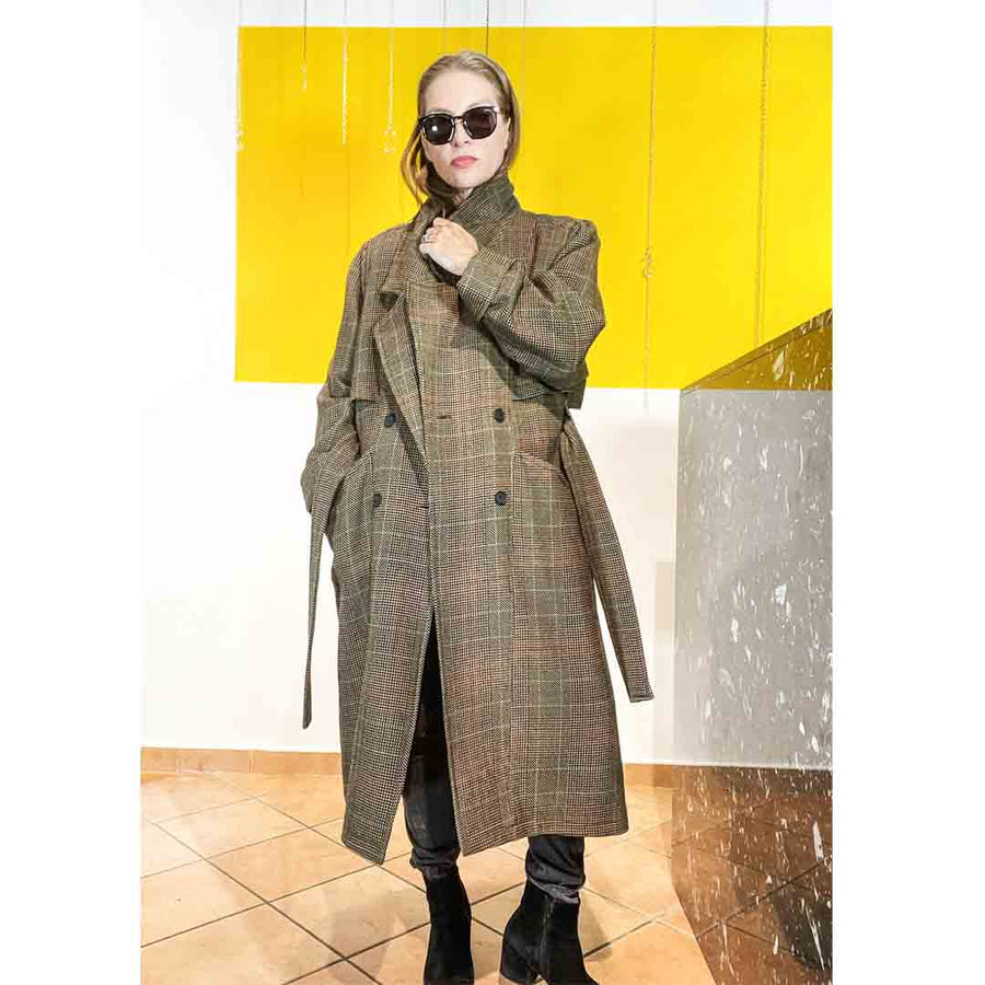 PARTENOPE CHECK 2 - Trench coat -100% pura lana