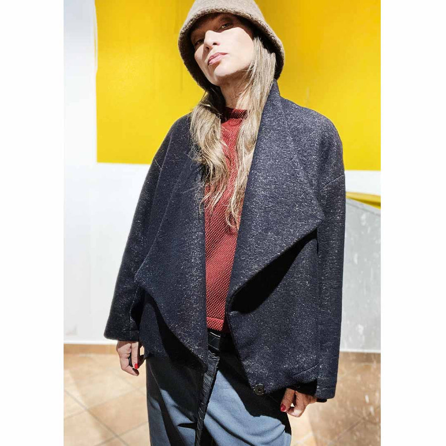 PLES  coat - Cappottino asimmetrico lana - nero