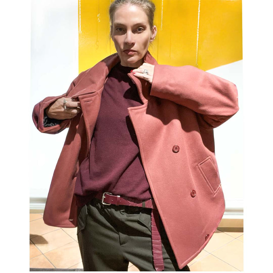 Praire - cappotto in lana rosa blush con fodera imbottita