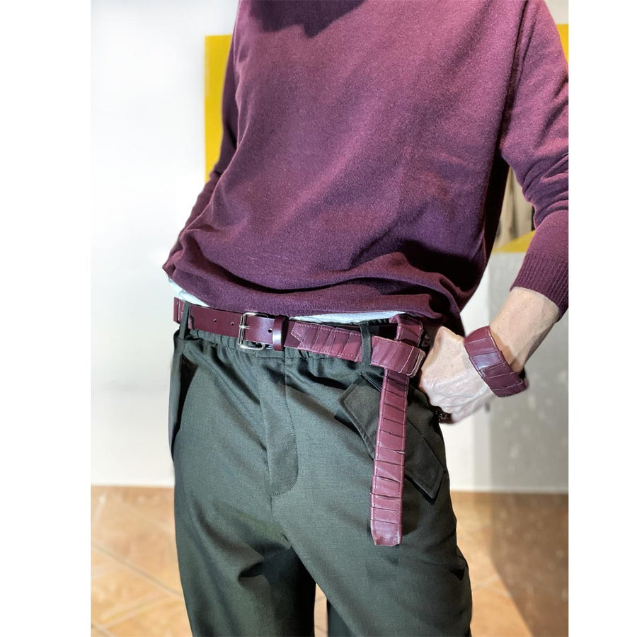 ZIG-ZAG - Cintura fatta a mano - Vera pelle -colore BORDEAUX - UNISEX