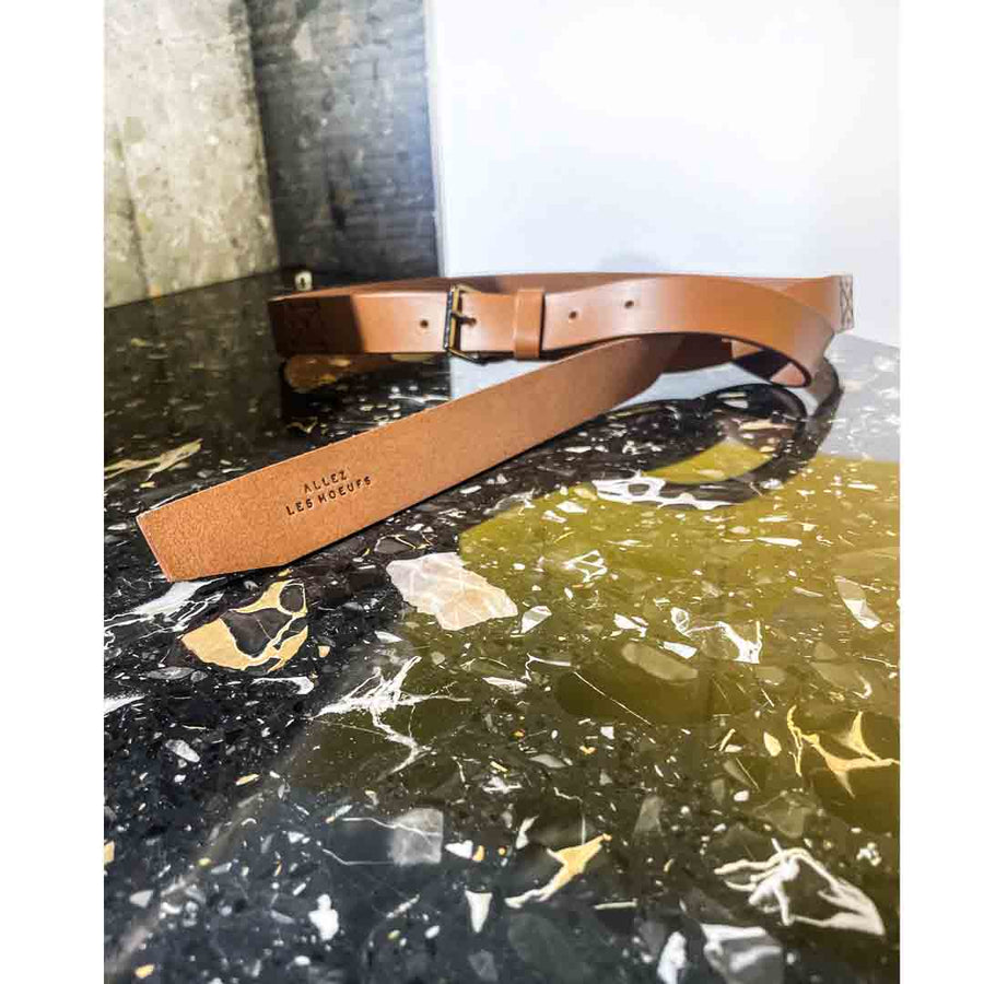 ZILIAH - Cintura cuoio lunga da annodare  COLORE CUOIO - 5 colori disponibili