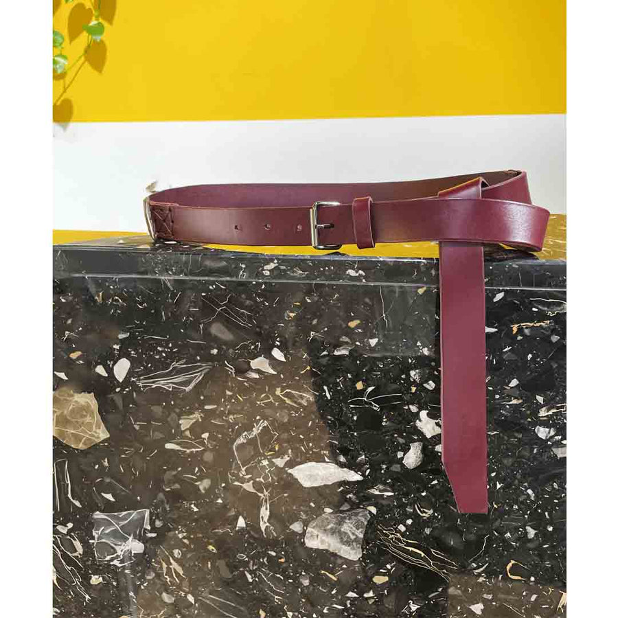 ZILIAH - Cintura cuoio lunga da annodare  COLORE BORDEAUX - 5 colori disponibili