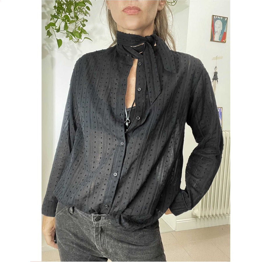 ALLIS plume - Camicia cotone plumetis con collo a laccio