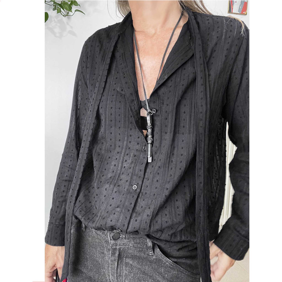 ALLIS plume - Camicia cotone plumetis con collo a laccio