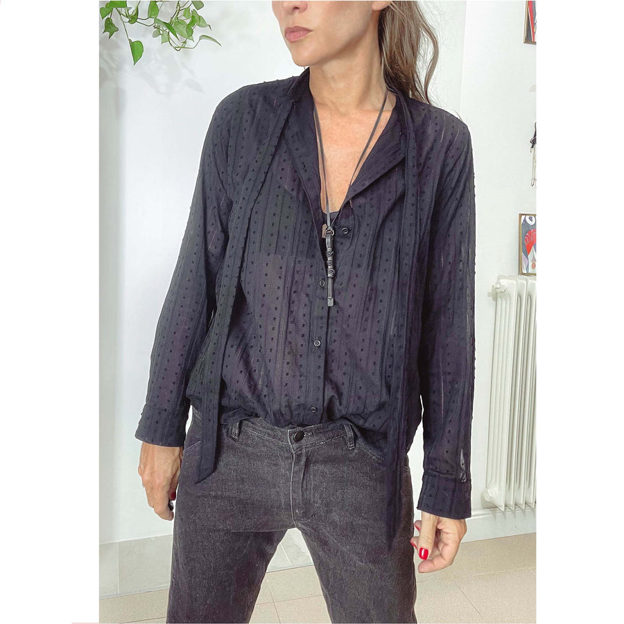 ALLIS plume - Camicia cotone plumetis con collo a laccio