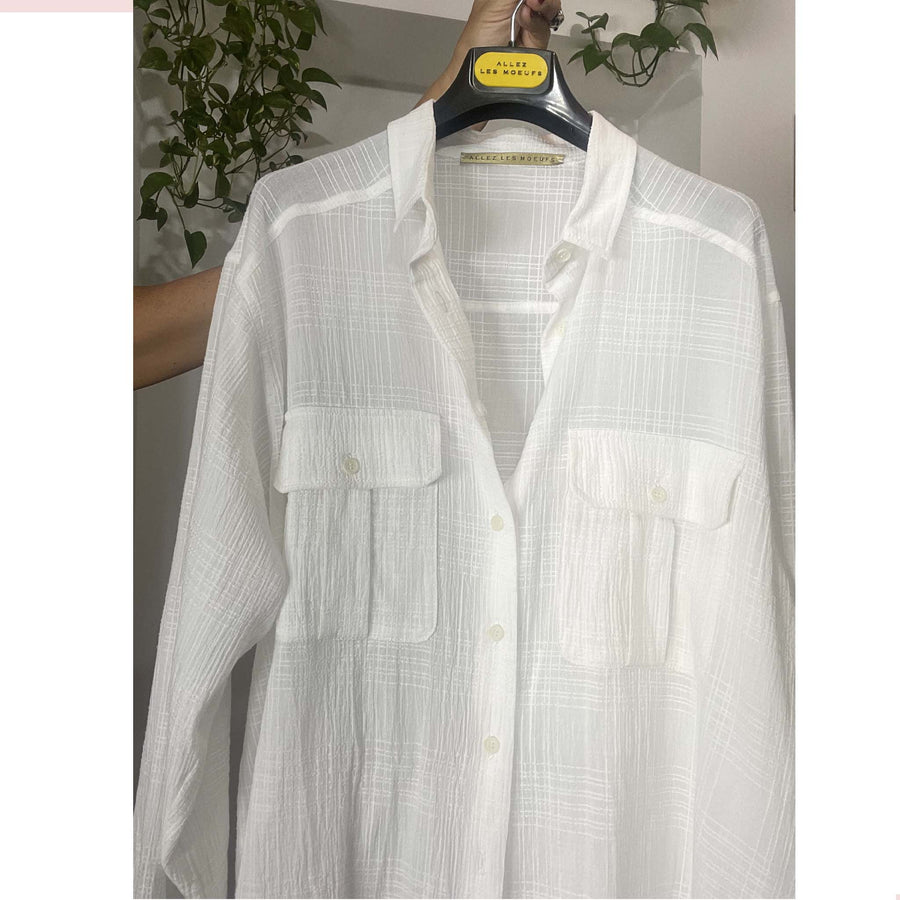 AMALONG madras- Camicia cotone bianco