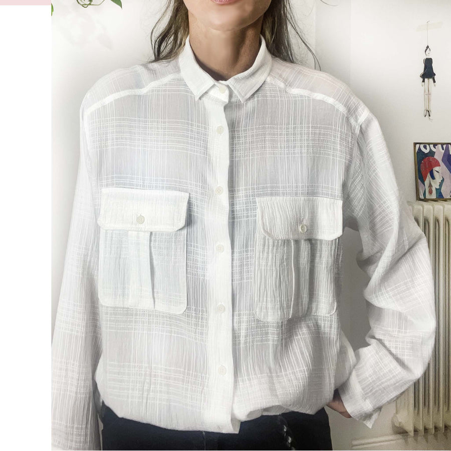 AMALONG madras- Camicia cotone bianco