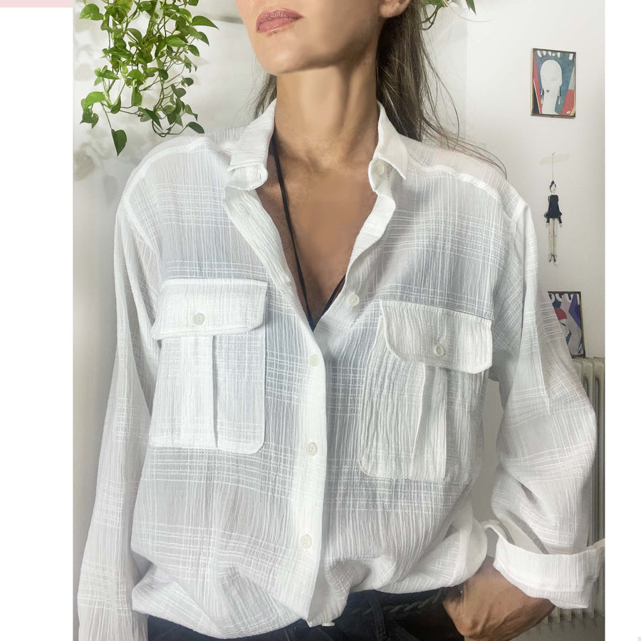 AMALONG madras- Camicia cotone bianco