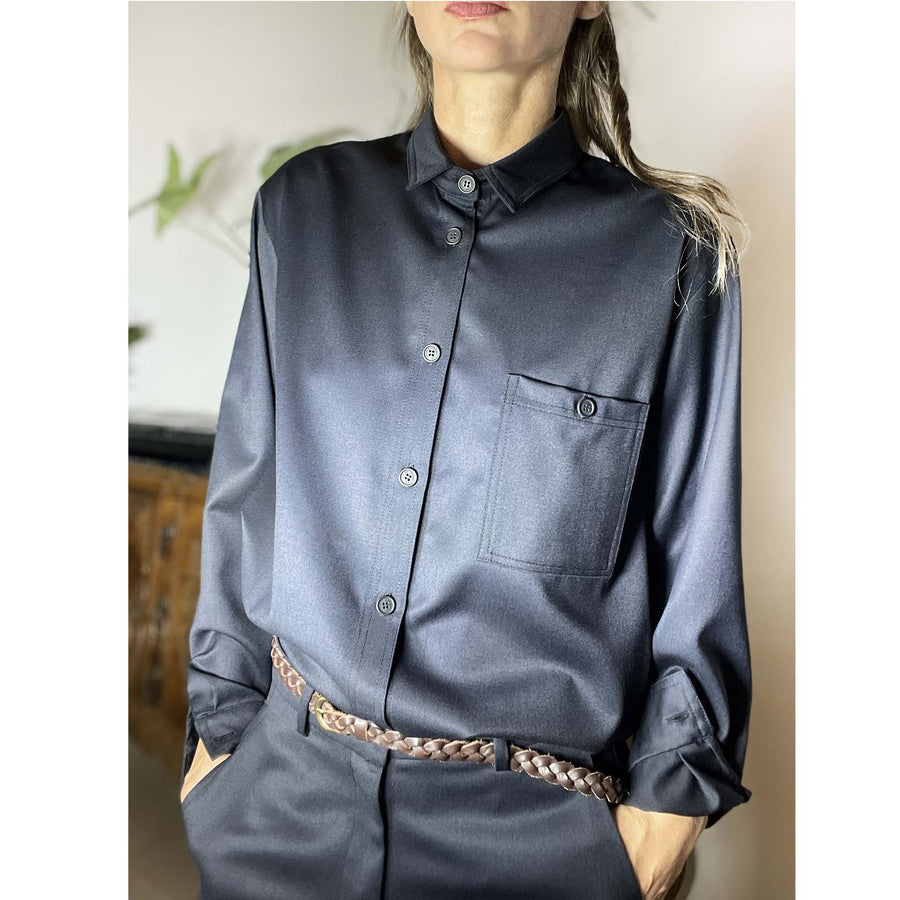 AMOUR wool blue - camicia in lana blu