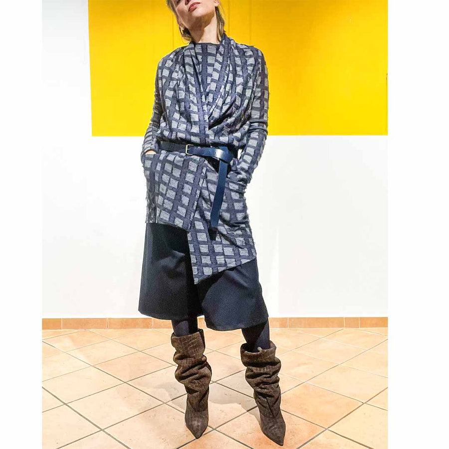 Baby check - cardigan asimmetrico lana sottile jacquard