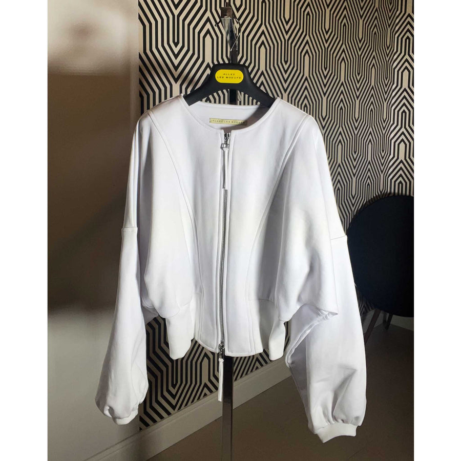 BODRUM - giacca in felpa con zip doppio cursore- BIANCO