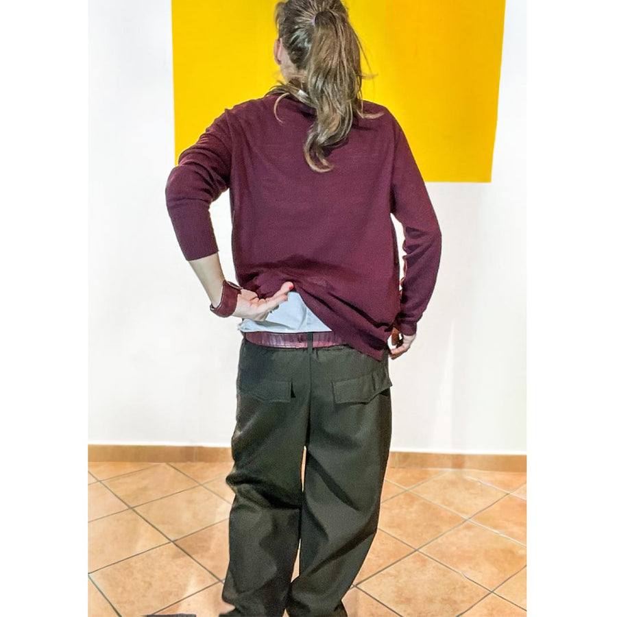 GALLES NEW CARGO- pantalone cargo in 100% LANA sottile- marrone corteccia