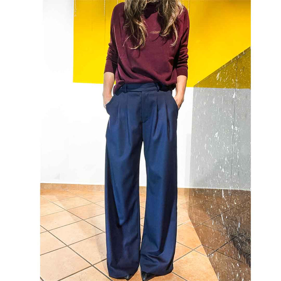 GOTHAM -Pantalone wide legs misto lana - blu navy