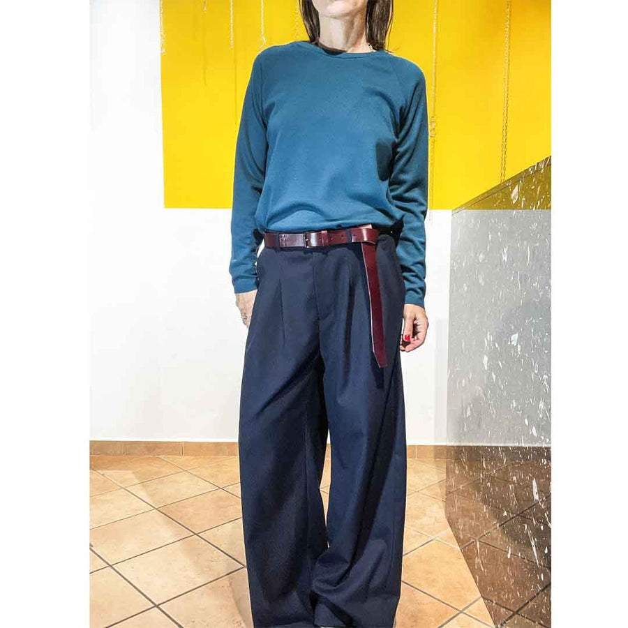 GOTHAM -Pantalone wide legs misto lana - blu navy