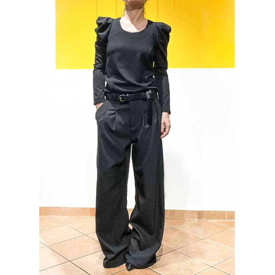 GOTHAM -Pantalone wide legs -misto lana - nero