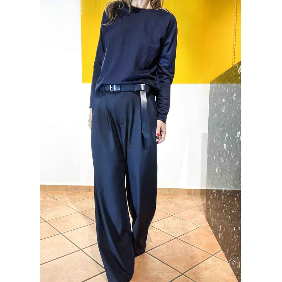 GOTHAM -Pantalone wide legs misto lana - blu navy