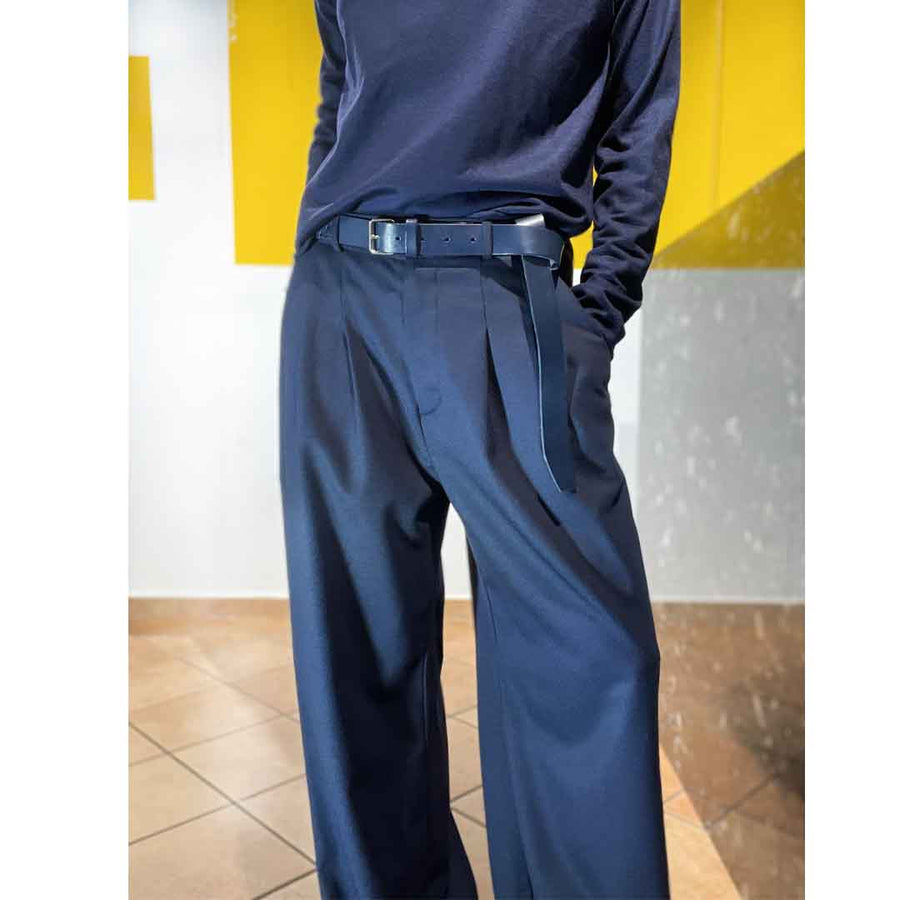 GOTHAM -Pantalone wide legs misto lana - blu navy
