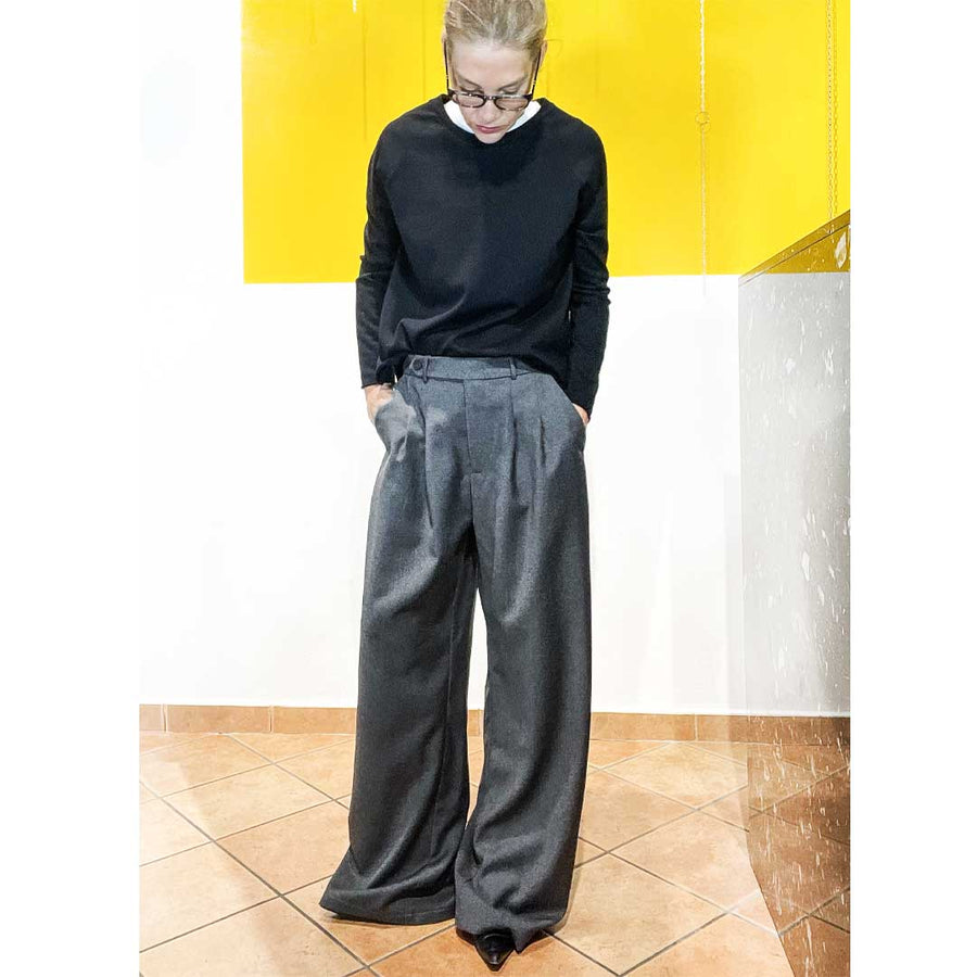 GOTHAM -Pantalone wide legs - 100% lana - grigio