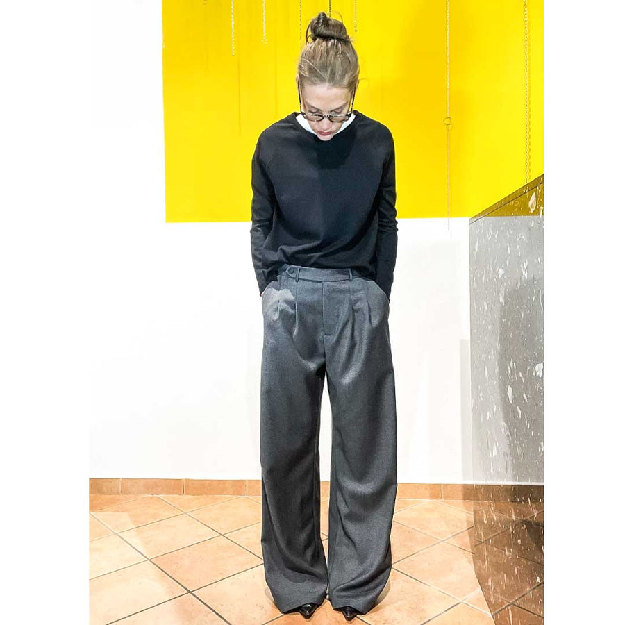 GOTHAM -Pantalone wide legs - 100% lana - grigio