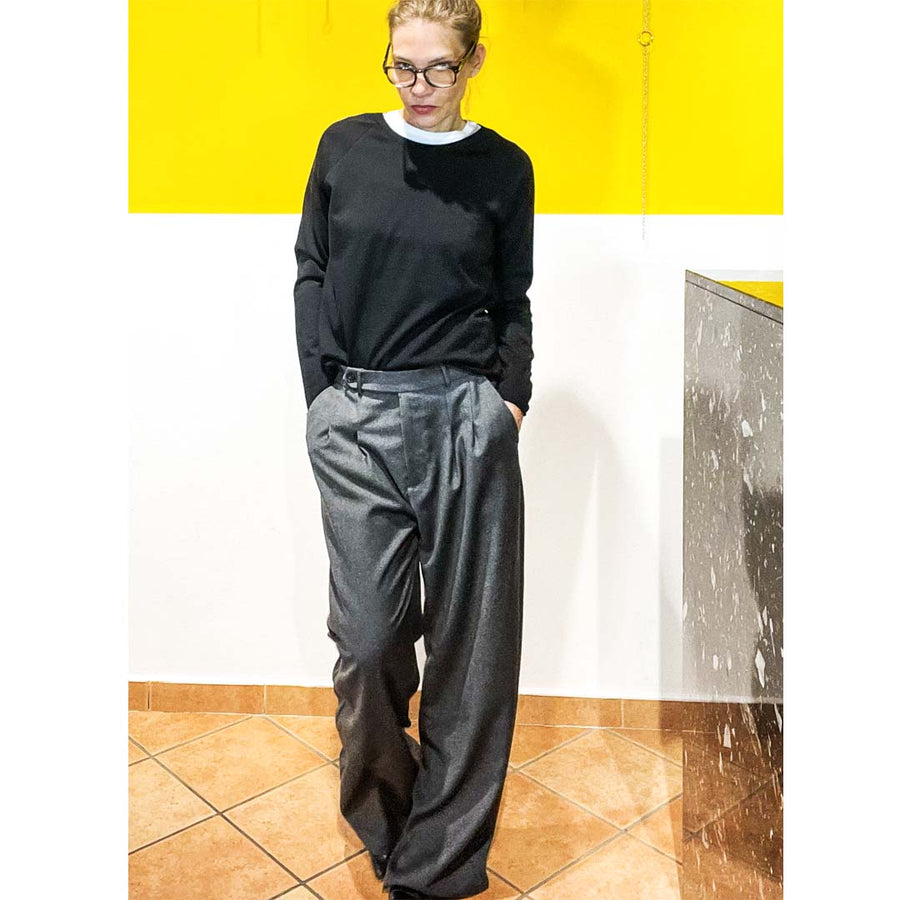 GOTHAM -Pantalone wide legs - 100% lana - grigio