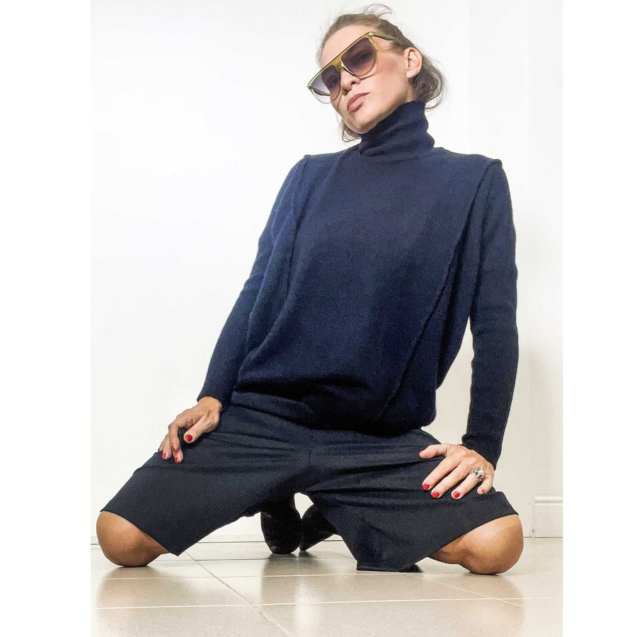 MABEL - Maglia lana misto cashmere colore blu notte