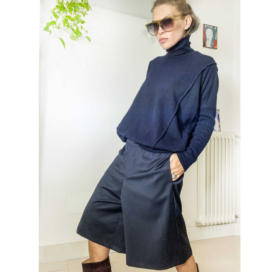 MABEL - Maglia lana misto cashmere colore blu notte