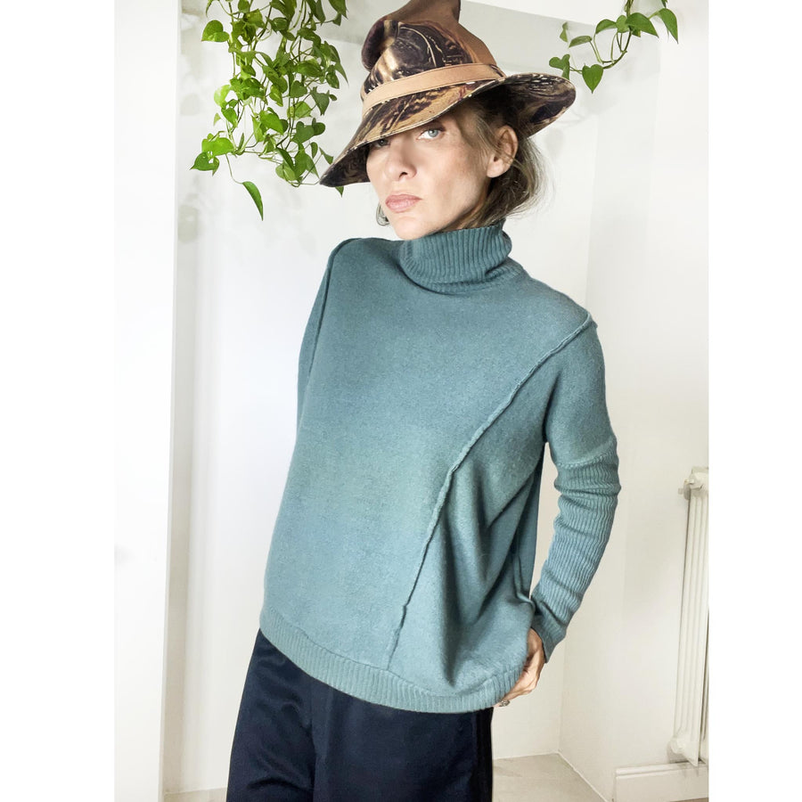 MABEL - Maglia lana misto cashmere color avio