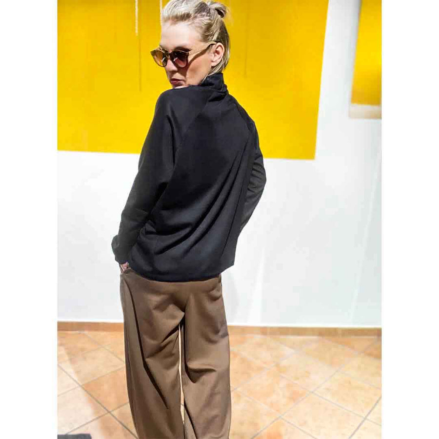 MARBLE - maglia 100% lana vergine con collo ciambella - colore nero