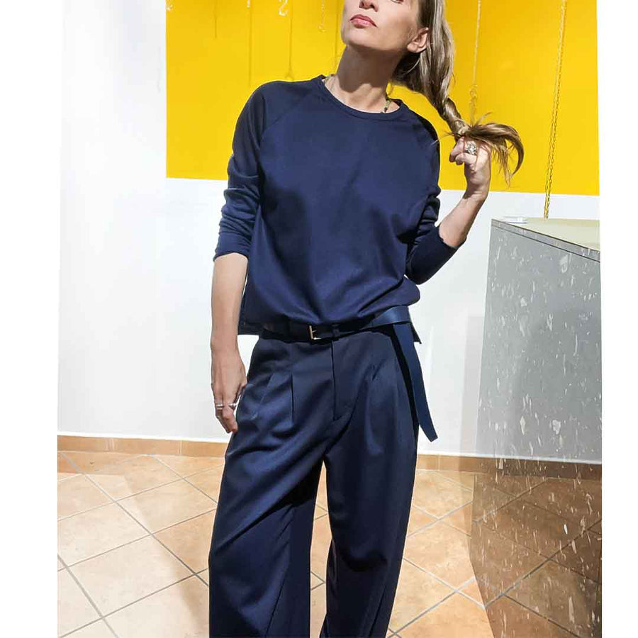 GOTHAM -Pantalone wide legs misto lana - blu navy