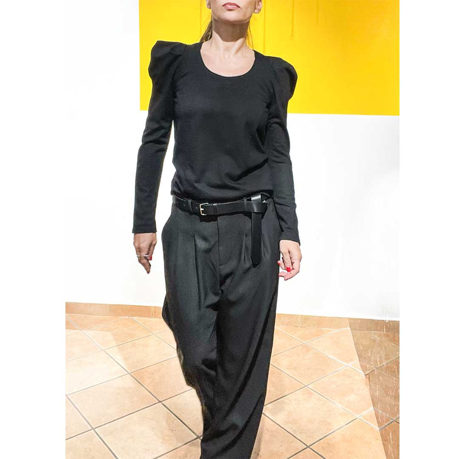 GOTHAM -Pantalone wide legs -misto lana - nero