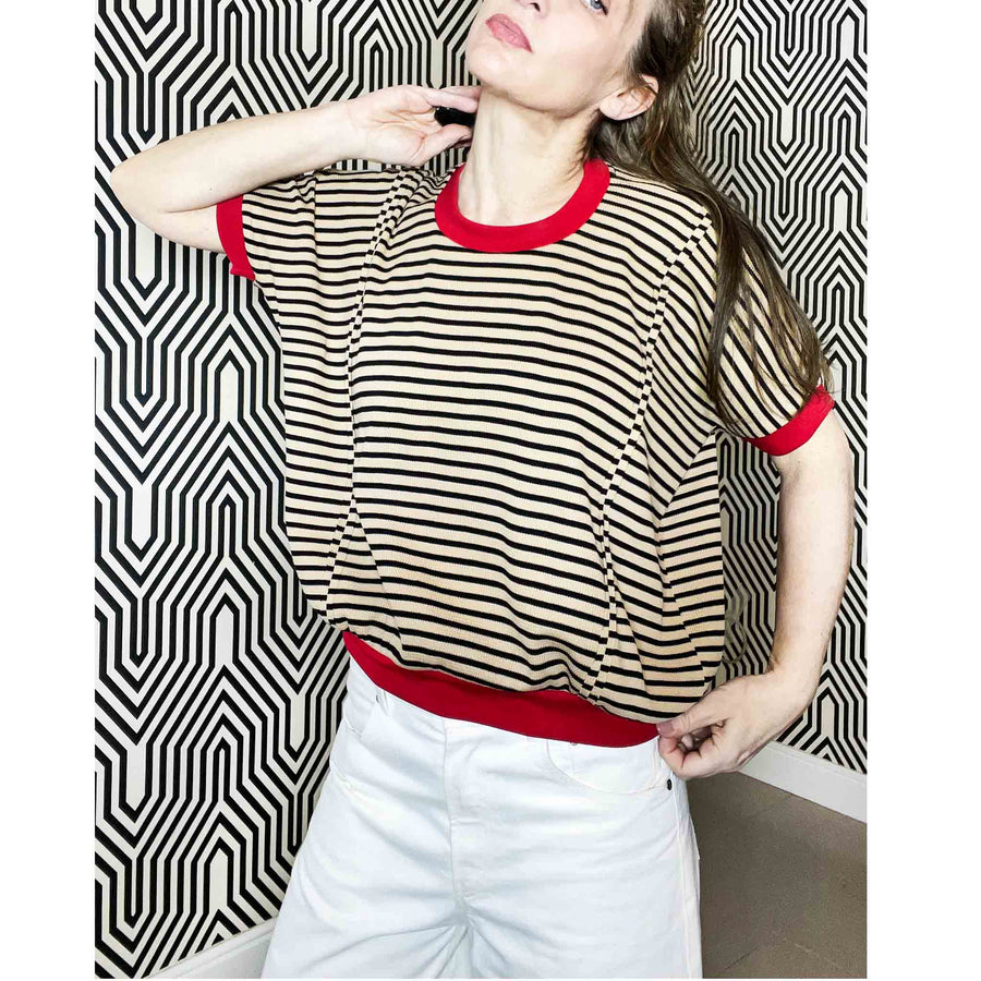 MASTER stripes - MAGLIA RIGHE cammello+nero con bordi rosso