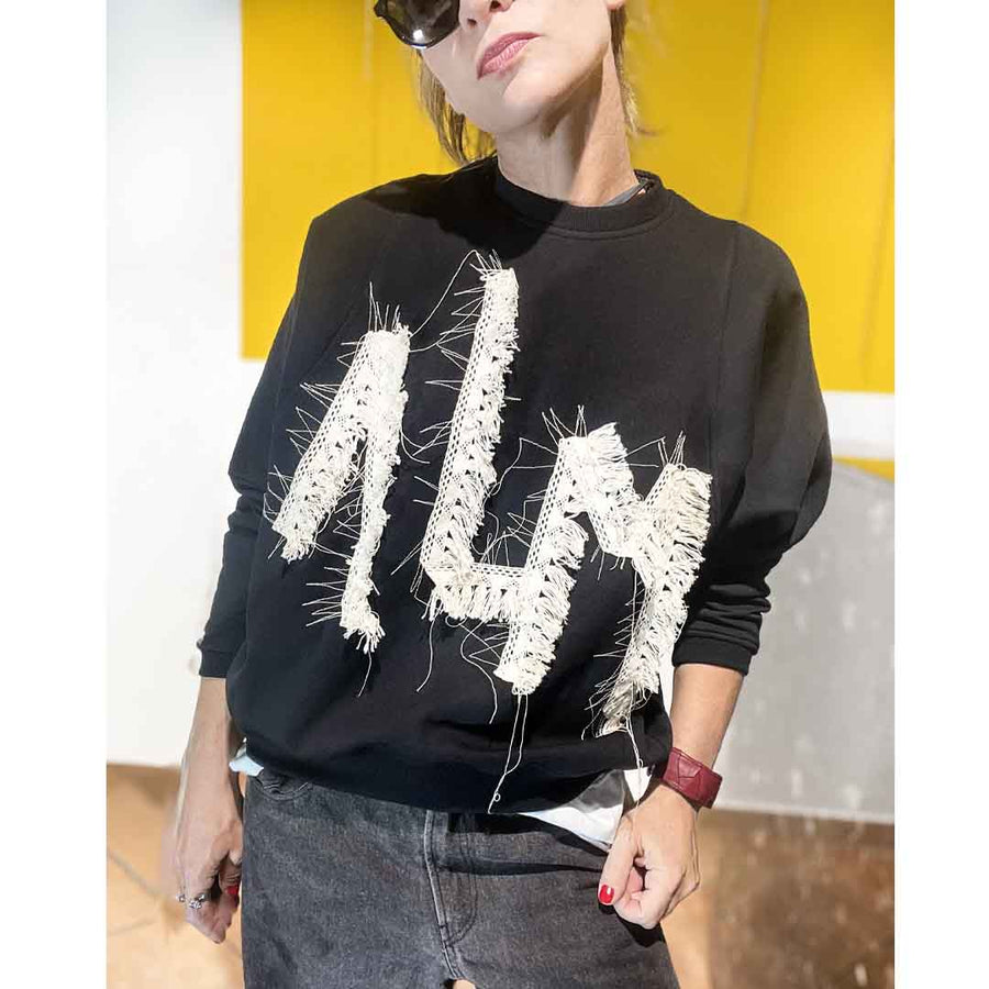 MOOD LACE  - Felpa nera con applicazione contrasto in cotone