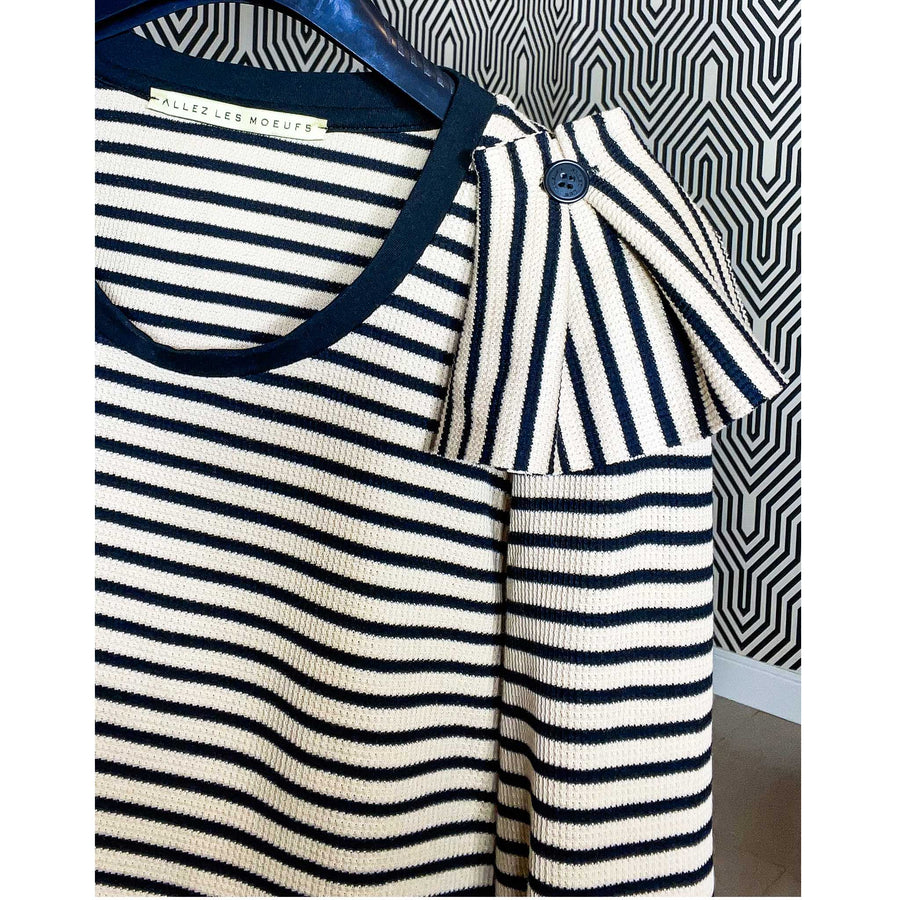 MORE - Maglia righe manica lunga, con rouches staccabile